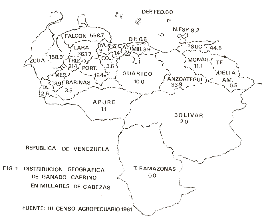 FIG.1. DISTRIBUCION GEOGRAFICA DE GANADO CAPRINO EN MILLARES DE CABEZAS