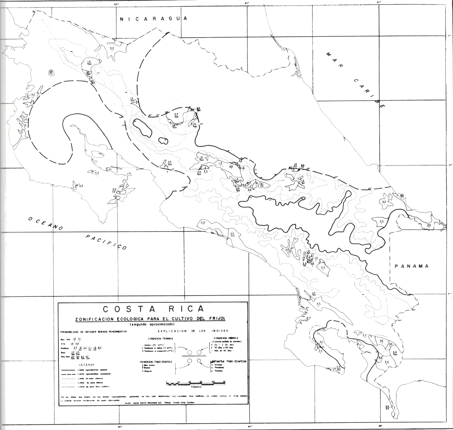 Mapa 1. Zonificaci�n agroecol�gica para el cultivo del frijol (Phaseolus vulgaris). (A2N1). Segun aproximaci�n y primer nivel de precisi�n. Costa Rica.