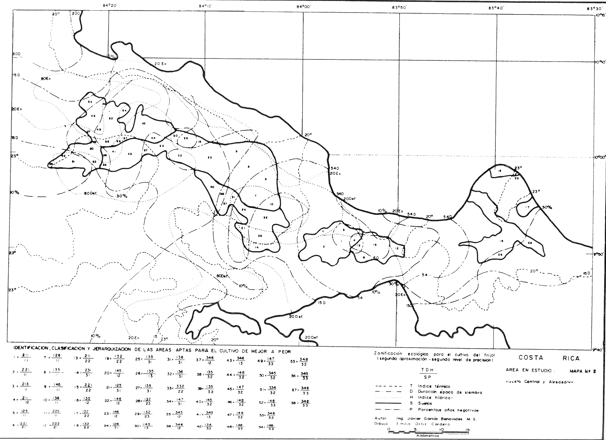 Mapa 2. Zonificaci�n agroecol�gica para el cultivo del frijol  (Phaseolus vulgaris). (A2N1). segunda aproximaci�n y segundo nivel de presici�n. Costa Rica. meseta Central y alrededores.