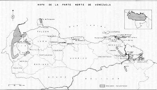 FIGURA 1. Ubicacin de los lugares donde se realiz la encuesta. 1972 - 1973