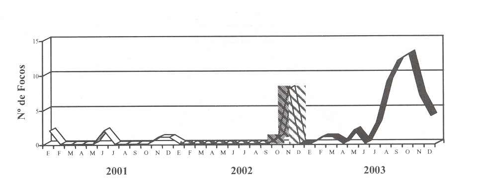FIGURA 1. Dinámica de FA virus tipo A24. Venezuela. Período 2001-2003.