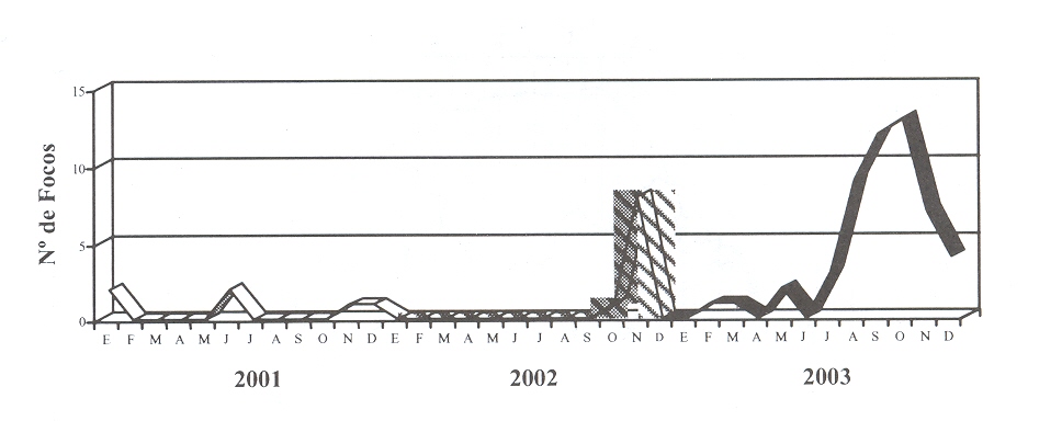 FIGURA 1. Dinmica de FA virus tipo A24. Venezuela. Perodo 2001-2003.